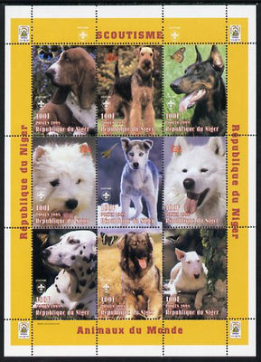 Niger Republic 1998 Animals of the World #4 (Dogs) perf sheetlet containing 9 x 100f values each with Scouts logo unmounted mint. Note this item is privately produced and is offered purely on its thematic appeal Scott #1009