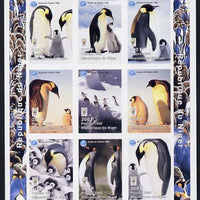Niger Republic 1998 Animals of the World #5 (Penguins) imperf sheetlet containing 9 x 300f values each with Year of the Ocean logo unmounted mint. Note this item is privately produced and is offered purely on its thematic appeal as Scott #1010
