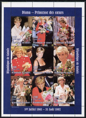 Guinea - Conakry 1998 Princess Diana #3 perf sheetlet containing 9 values (various portraits) unmounted mint. Note this item is privately produced and is offered purely on its thematic appeal