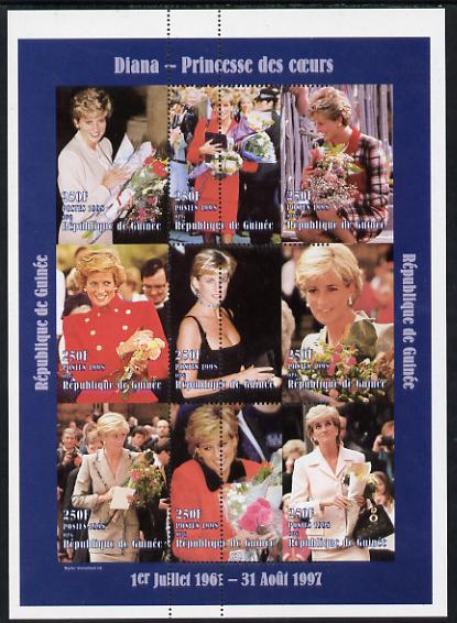 Guinea - Conakry 1998 Princess Diana #3 partially imperf sheetlet containing 9 values (various portraits) unmounted mint