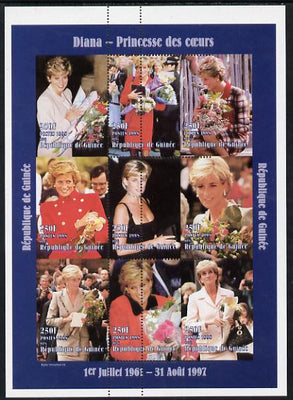 Guinea - Conakry 1998 Princess Diana #3 partially imperf sheetlet containing 9 values (various portraits) unmounted mint
