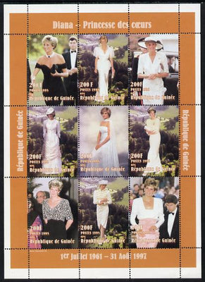 Guinea - Conakry 1998 Princess Diana #1 perf sheetlet containing 9 values (various portraits) unmounted mint. Note this item is privately produced and is offered purely on its thematic appeal
