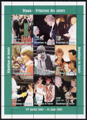 Guinea - Conakry 1998 Princess Diana #2 perf sheetlet containing 9 values (incl with Pope, Pavarotti, Stallone, Mother Teresa) unmounted mint. Note this item is privately produced and is offered purely on its thematic appeal