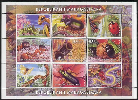 Madagascar 2000 Insects perf sheetlet containing 9 values unmounted mint. Note this item is privately produced and is offered purely on its thematic appeal