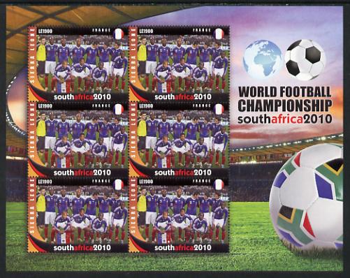 Sierra Leone 2010 Football World Cup Chamipnships - the team from France in special sheet of 6 unmounted mint as SG 4718