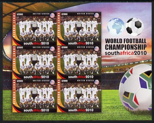 Sierra Leone 2010 Football World Cup Chamipnships - the team from United States in special sheet of 6 unmounted mint as SG 4723