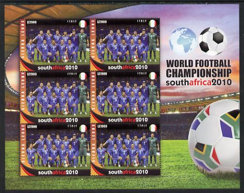 Sierra Leone 2010 Football World Cup Chamipnships - the team from Italy in special sheet of 6 unmounted mint as SG 4730