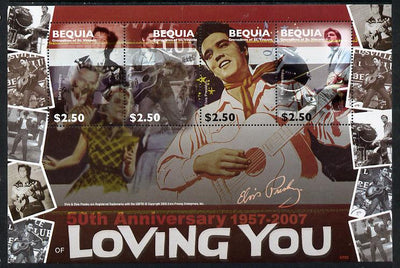 St Vincent - Bequia 2007 Elvis Presley - 50th Anniversary of Loving You perf sheetlet containing 4 values unmounted mint