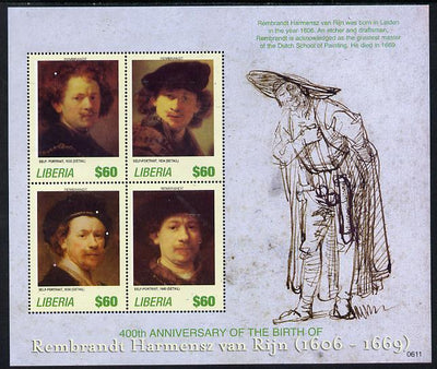 Liberia 2006 Rembrandt 400th Birth Anniversary #1 perf sheetlet containing 4 values unmounted mint