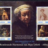 Liberia 2006 Rembrandt 400th Birth Anniversary #2 perf sheetlet containing 4 values unmounted mint