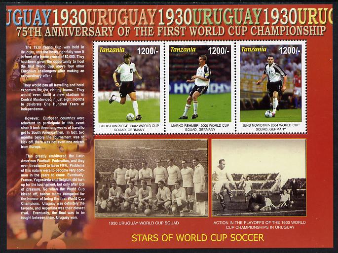 Tanzania 2005 Football - 75th Anniversary of First World Cup perf sheetlet containing 3 values unmounted mint
