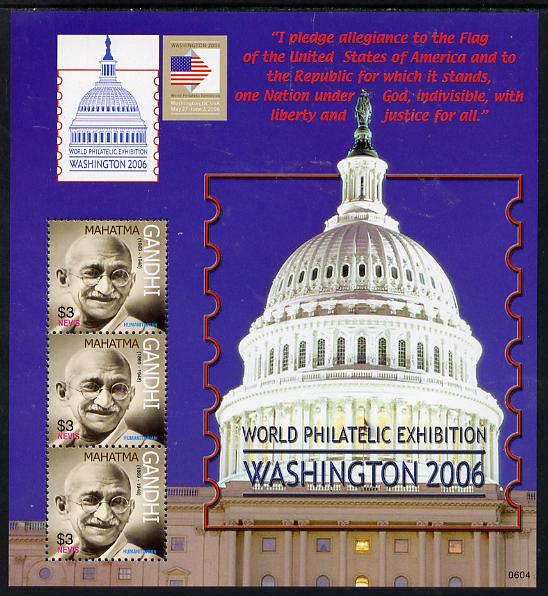 Nevis 2006 Washington Stamp Exhibition (Mahatma Gandhi) perf sheetlet containing 3 values unmounted mint