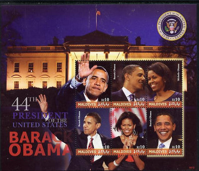 Maldive Islands 2009 Barack Obama - 44th President of the United States perf sheetlet containing 6 values unmounted mint. Note this item is privately produced and is offered purely on its thematic appeal