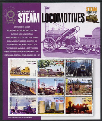 Sierra Leone 2004 200 Years of Steam Locomotives #1 perf sheetlet containing 9 values unmounted mint SG MS 4299b