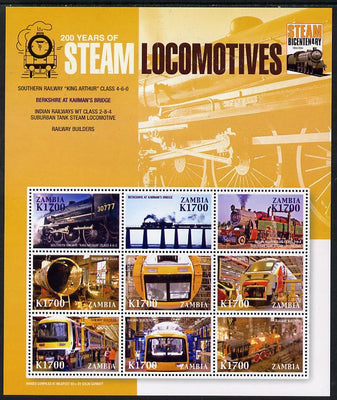 Zambia 2004 200 Years of Steam Locomotives perf sheetlet containing 9 values unmounted mint