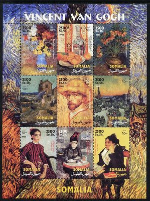 Somalia 2002 Paintings by Vincent Van Gogh perf sheetlet containing 9 values unmounted mint. Note this item is privately produced and is offered purely on its thematic appeal (vertical format)