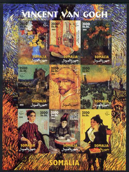 Somalia 2002 Paintings by Vincent Van Gogh imperf sheetlet containing 9 values unmounted mint. Note this item is privately produced and is offered purely on its thematic appeal (vertical format)