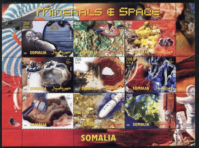 Somalia 2002 Minerals & Space perf sheetlet containing 9 values unmounted mint. Note this item is privately produced and is offered purely on its thematic appeal