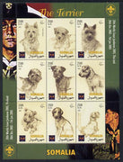 Somalia 2002 Dogs - The Terrier (With Scout Jamboree imprint)perf sheetlet containing 9 values unmounted mint. Note this item is privately produced and is offered purely on its thematic appeal