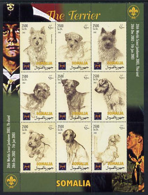 Somalia 2002 Dogs - The Terrier (With Scout Jamboree imprint)perf sheetlet containing 9 values unmounted mint. Note this item is privately produced and is offered purely on its thematic appeal