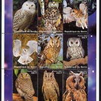 Benin 2002 Owls perf sheetlet containing 9 values unmounted mint. Note this item is privately produced and is offered purely on its thematic appeal