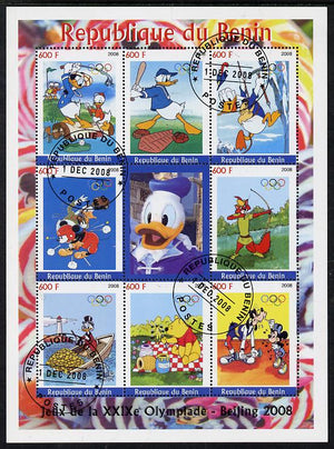 Benin 2008 Beijing Olympics - Disney Characters & Sports #2 perf sheetlet containing 8 values plus label fine cto used