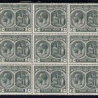St Kitts-Nevis 1920-22 KG5 MCA Medicinal Spring 2d slate-grey marginal block of 15 Rows 4, 5 & 6 unmounted mint SG 27