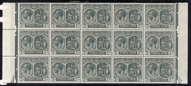 St Kitts-Nevis 1920-22 KG5 MCA Medicinal Spring 2d slate-grey marginal block of 15 Rows 4, 5 & 6 unmounted mint SG 27