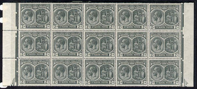 St Kitts-Nevis 1920-22 KG5 MCA Medicinal Spring 2d slate-grey marginal block of 15 Rows 4, 5 & 6 unmounted mint SG 27