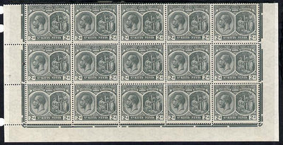 St Kitts-Nevis 1920-22 KG5 MCA Medicinal Spring 2d slate-grey marginal block of 15 Rows 10, 11 & 12 without plate nos unmounted mint SG 27