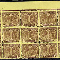 St Kitts-Nevis 1920-22 KG5 MCA Medicinal Spring 3d purple on yellow marginal block of 15 Rows 1, 2 & 3 unmounted mint SG 29