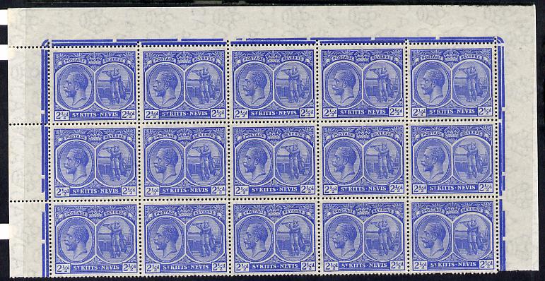 St Kitts-Nevis 1920-22 KG5 MCA Columbus 2.5d ultramarine marginal block of 15 Rows 1, 2 & 3 unmounted mint SG 28