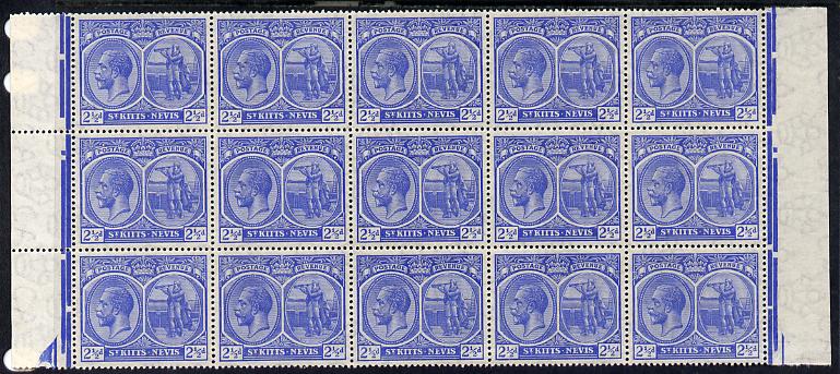 St Kitts-Nevis 1920-22 KG5 MCA Columbus 2.5d ultramarine marginal block of 15 Rows 4, 5 & 6 unmounted mint SG 28