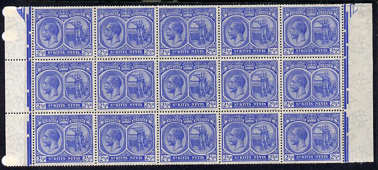 St Kitts-Nevis 1920-22 KG5 MCA Columbus 2.5d ultramarine marginal block of 15 Rows 7, 8 & 9 unmounted mint SG 28