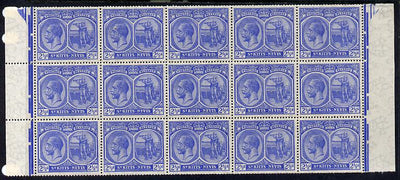 St Kitts-Nevis 1920-22 KG5 MCA Columbus 2.5d ultramarine marginal block of 15 Rows 7, 8 & 9 unmounted mint SG 28