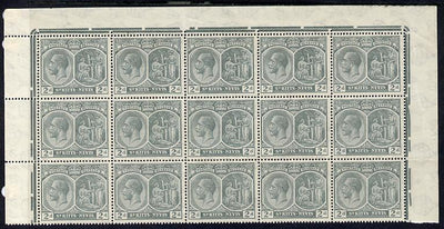 St Kitts-Nevis 1921-29 KG5 Script CA Medicinal Spring 2d slate-grey marginal block of 15 Rows 1, 2 & 3 unmounted mint some split perfs SG 41