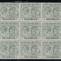 St Kitts-Nevis 1921-29 KG5 Script CA Medicinal Spring 2d slate-grey marginal block of 15 Rows 4, 5 & 6 unmounted mint some split perfs SG 41