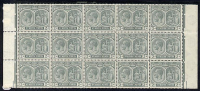 St Kitts-Nevis 1921-29 KG5 Script CA Medicinal Spring 2d slate-grey marginal block of 15 Rows 4, 5 & 6 unmounted mint some split perfs SG 41