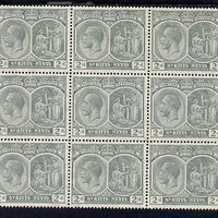 St Kitts-Nevis 1921-29 KG5 Script CA Medicinal Spring 2d slate-grey marginal block of 15 Rows 7, 8 & 9 unmounted mint some split perfs SG 41