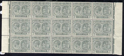 St Kitts-Nevis 1921-29 KG5 Script CA Medicinal Spring 2d slate-grey marginal block of 15 Rows 7, 8 & 9 unmounted mint some split perfs SG 41