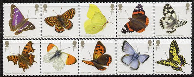 Great Britain 2013 Butterflies perf set of 10 (2 strips of 5) unmounted mint