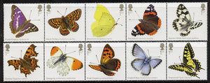 Great Britain 2013 Butterflies perf set of 10 (2 strips of 5) unmounted mint