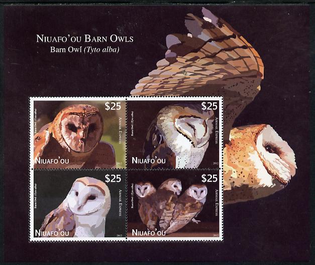 Tonga - Niuafo'ou 2012 Owls (Express Mail) perf sheetlet containing set of 4 values unmounted mint