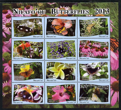 Tonga - Niuafo'ou 2013 Butterflies #2 perf sheetlet containing set of 12 values (blue background) unmounted mint
