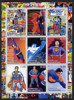 Tadjikistan 2000 Superman perf sheetlet containing 9 values unmounted mint