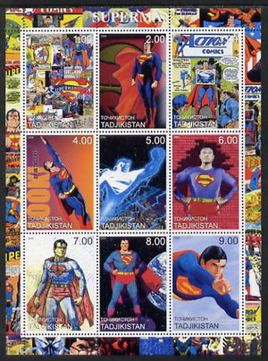 Tadjikistan 2000 Superman perf sheetlet containing 9 values unmounted mint