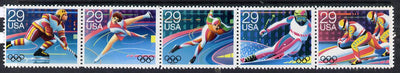 United States 1992 Albertville Winter Olympics se-tenant strip of 5 unmounted mint SG 2645a