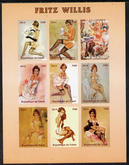 Chad 2014 Erotic Art by Fritz Willis imperf sheetlet containing 9 values unmounted mint. Note this item is privately produced and is offered purely on its thematic appeal. .