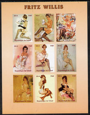 Chad 2014 Erotic Art by Fritz Willis imperf sheetlet containing 9 values unmounted mint. Note this item is privately produced and is offered purely on its thematic appeal. .