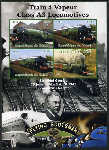 Chad 2014 Steam Trains - A3 Locomotives large imperf sheetlet containing 4 values unmounted mint. Note this item is privately produced and is offered purely on its thematic appeal. .